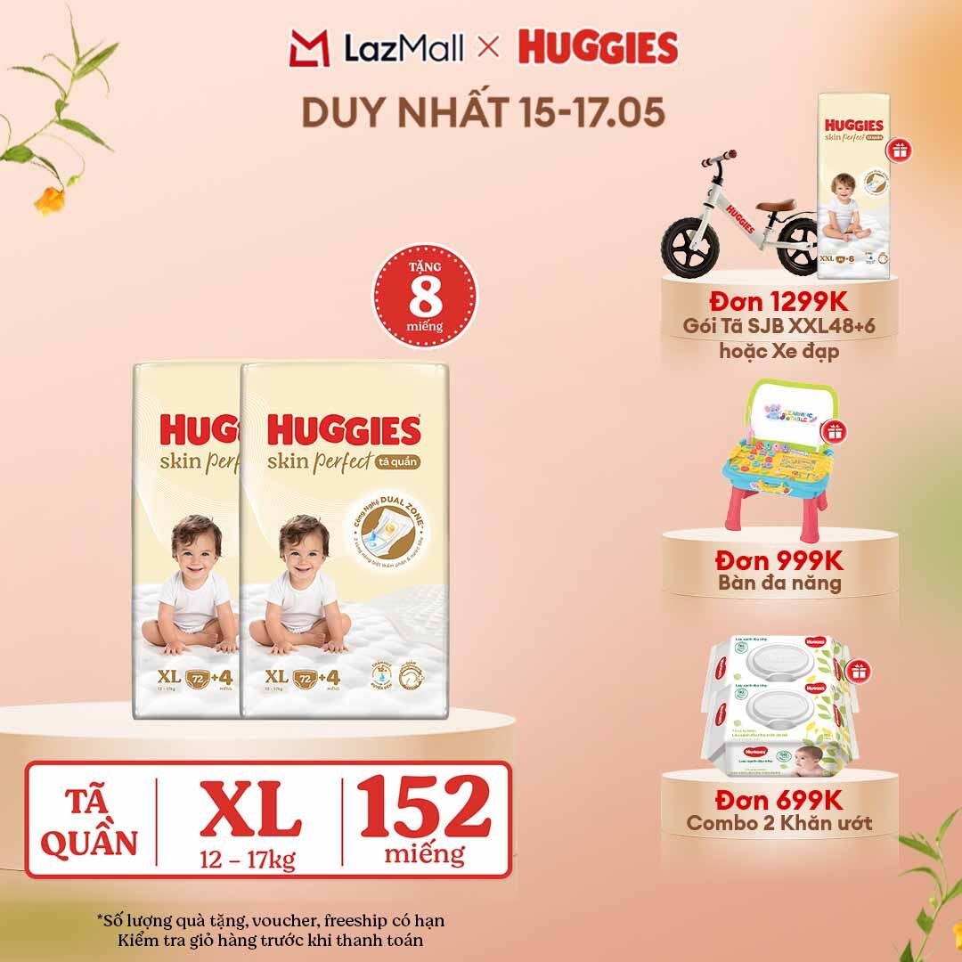 [CHỈ 15-17.05 QUÀ TẶNG ĐH 699K]  Combo 2 Tã quần Huggies Skin Perfect XL size Mega Jumbo 72+4 miếng - Nhiều Phiên bản