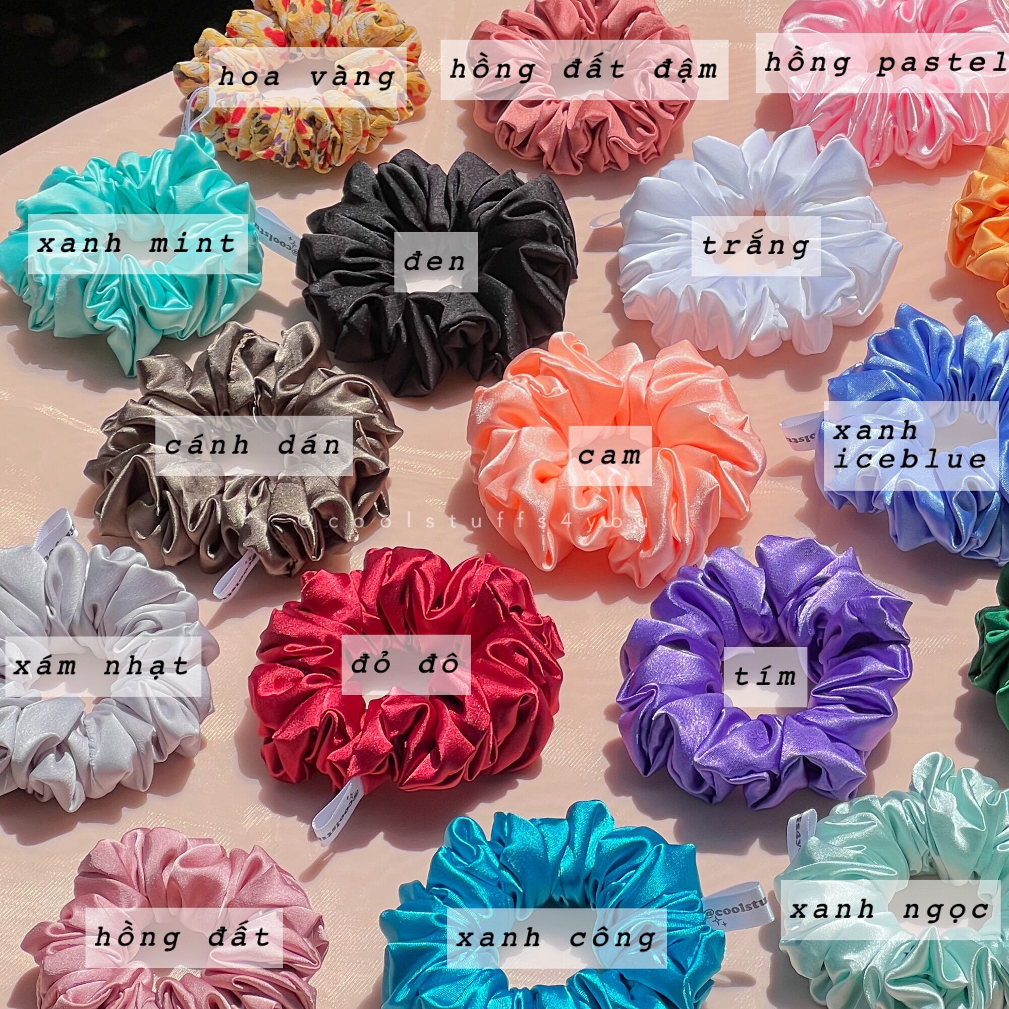 Buộc Tóc Scrunchies Lụa Minisize Vải Mịn {Bảng Màu Minisize Lụa}