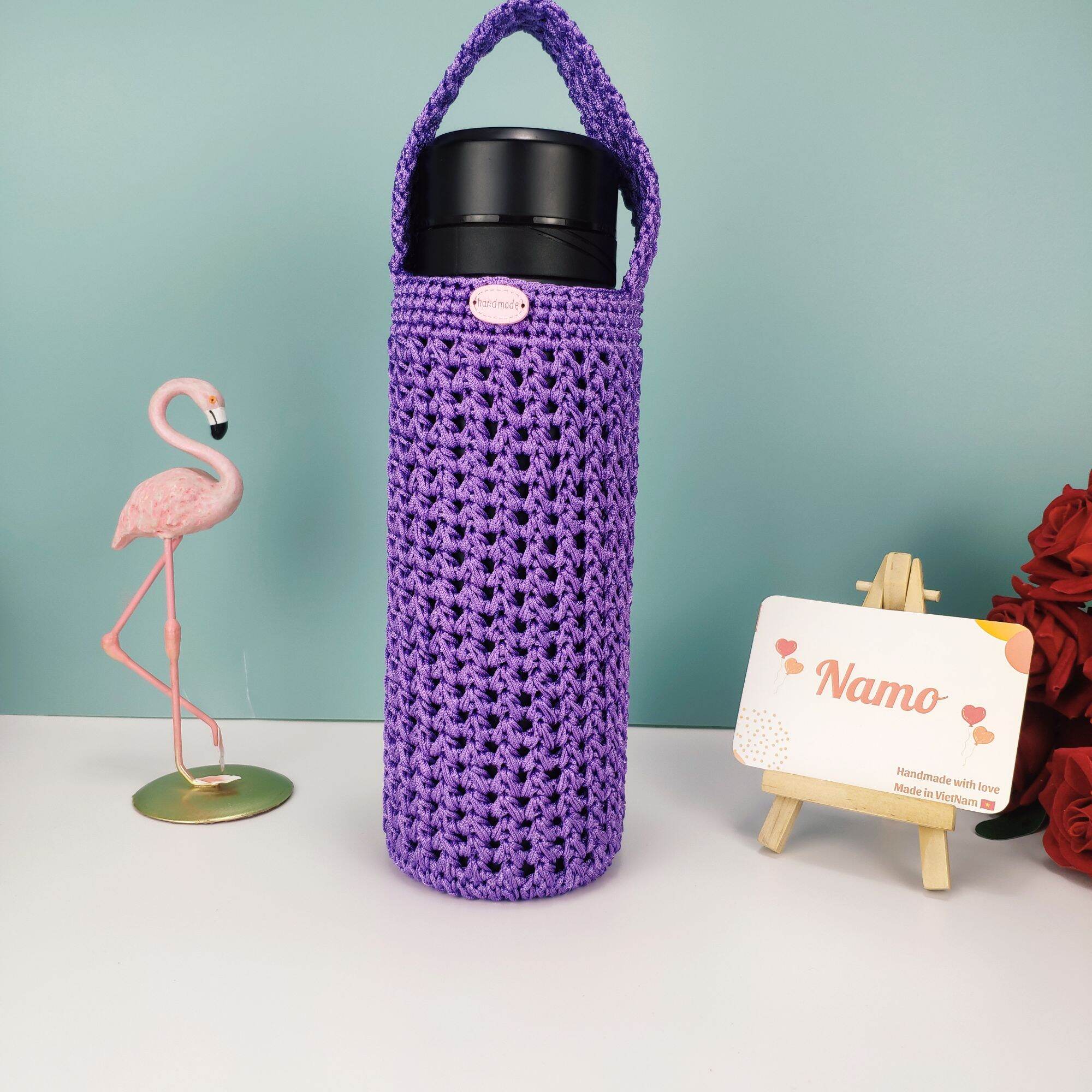 Túi để bình giữ nhiệt len, handmade, thủ công