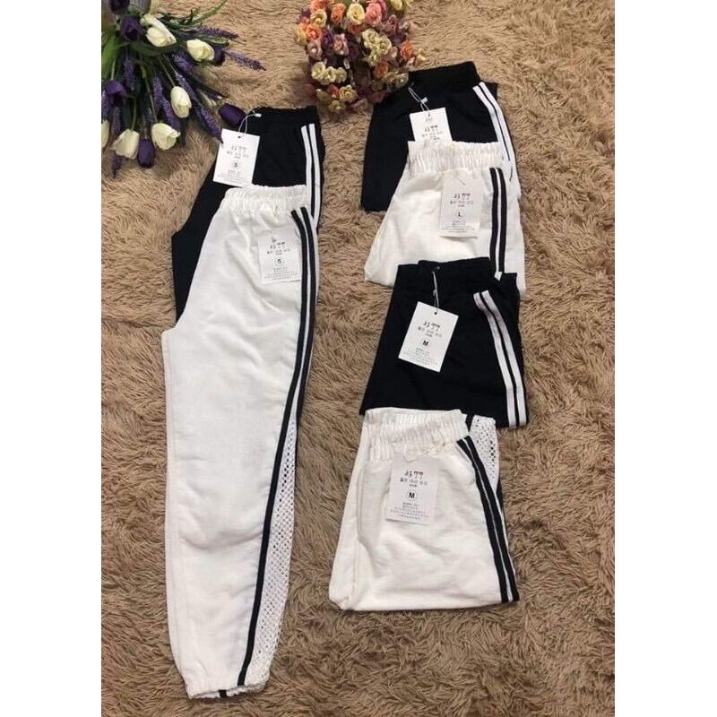 Quần baggy nữ vải đũi phối lưới
