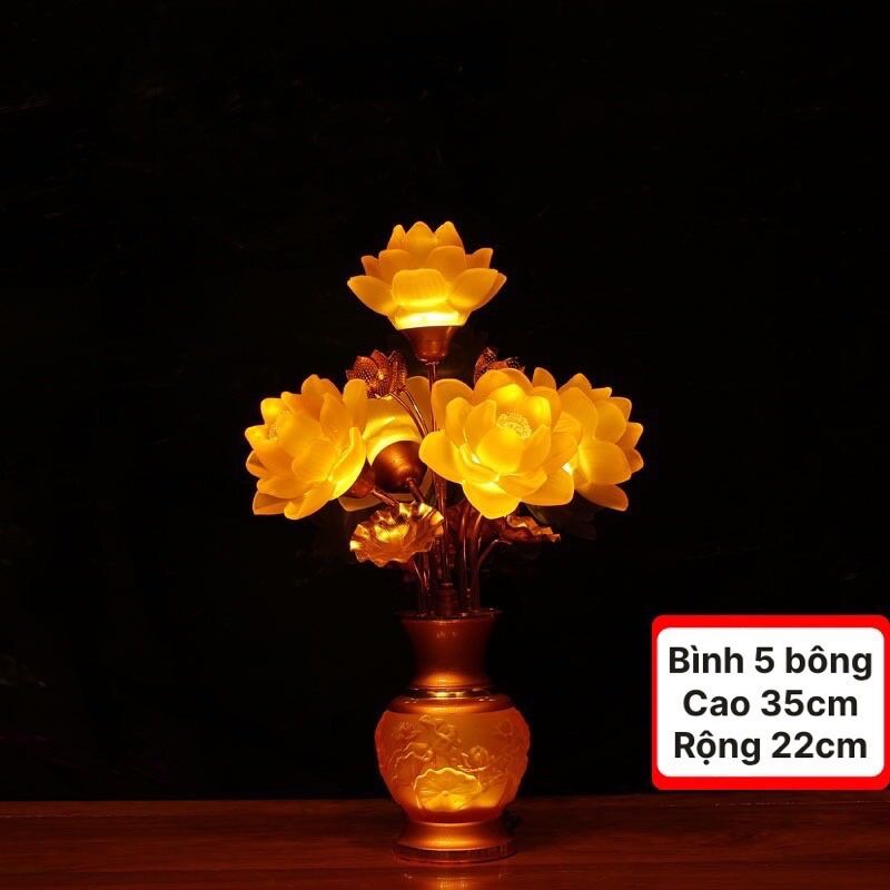 [GIÁ 1 CÂY] ĐÈN LED HOA SEN LƯU LY THỜ CÚNG TRANG TRÍ