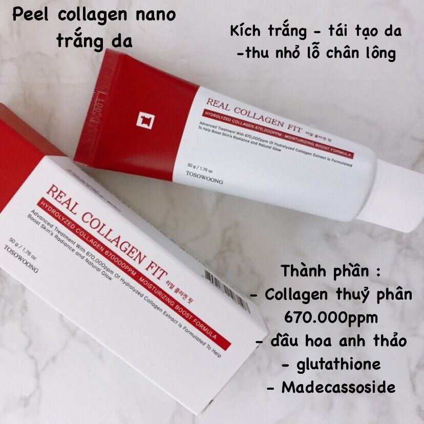 Peel collagen nano kích trắng, tái tạo, trẻ hoá làn da real collagen fit 50ml hàn quốc