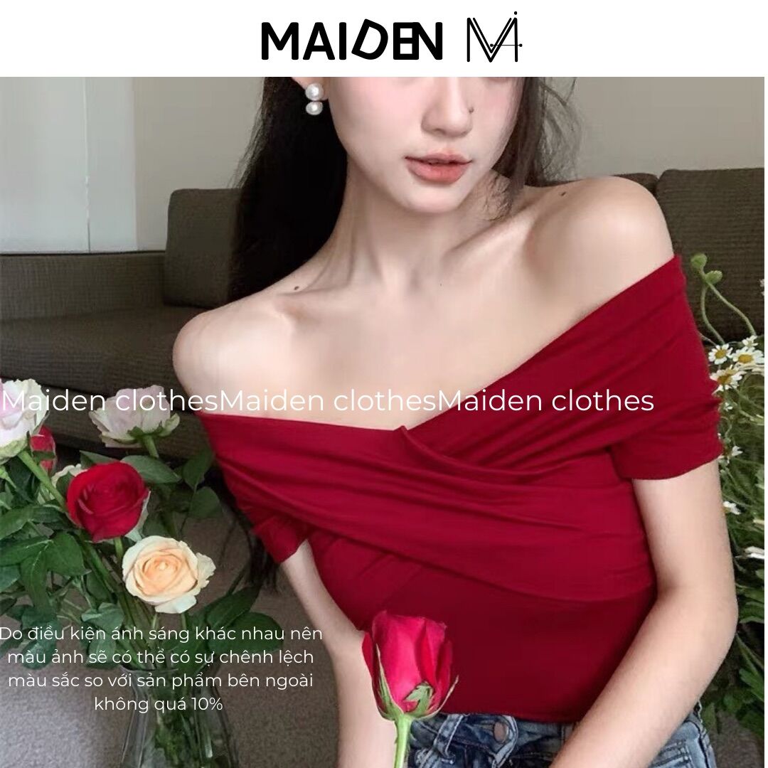 Áo trễ vai chéo cổ v cách điệu tiểu thư