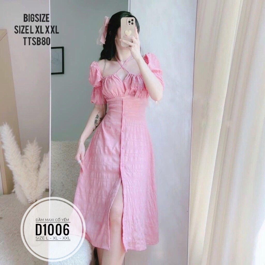 Bigsize 60- 90kg đầm maxi cồ yếm