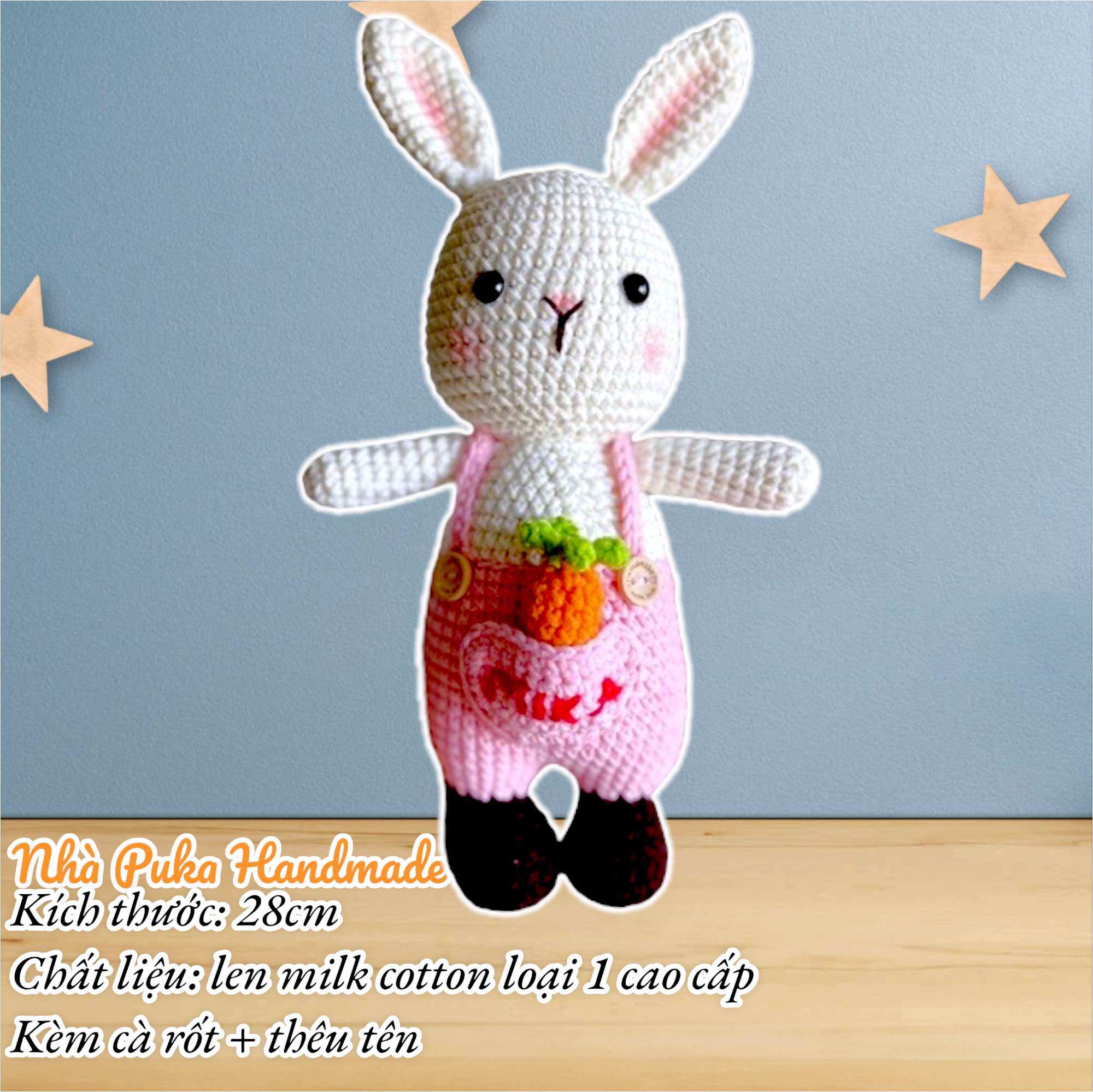Thỏ bông len kèm cà rốt cao cấp 30cm miễn phí thêu tên