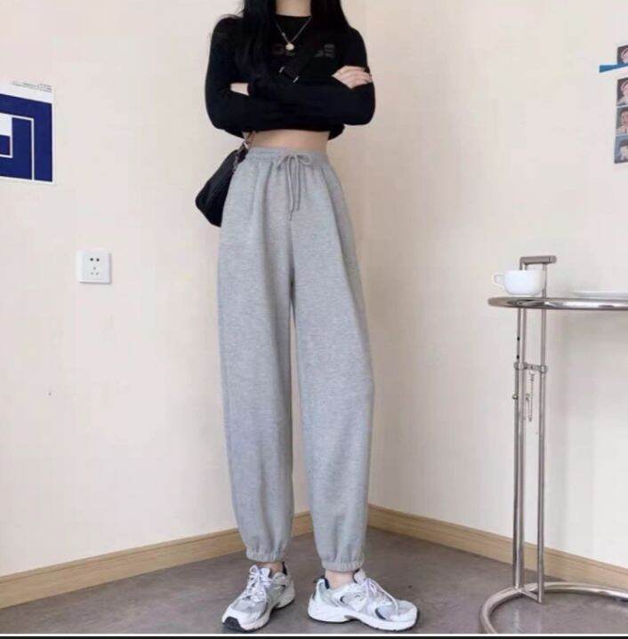 Quần jogger nữ bo gấu trơn chất thun da cá