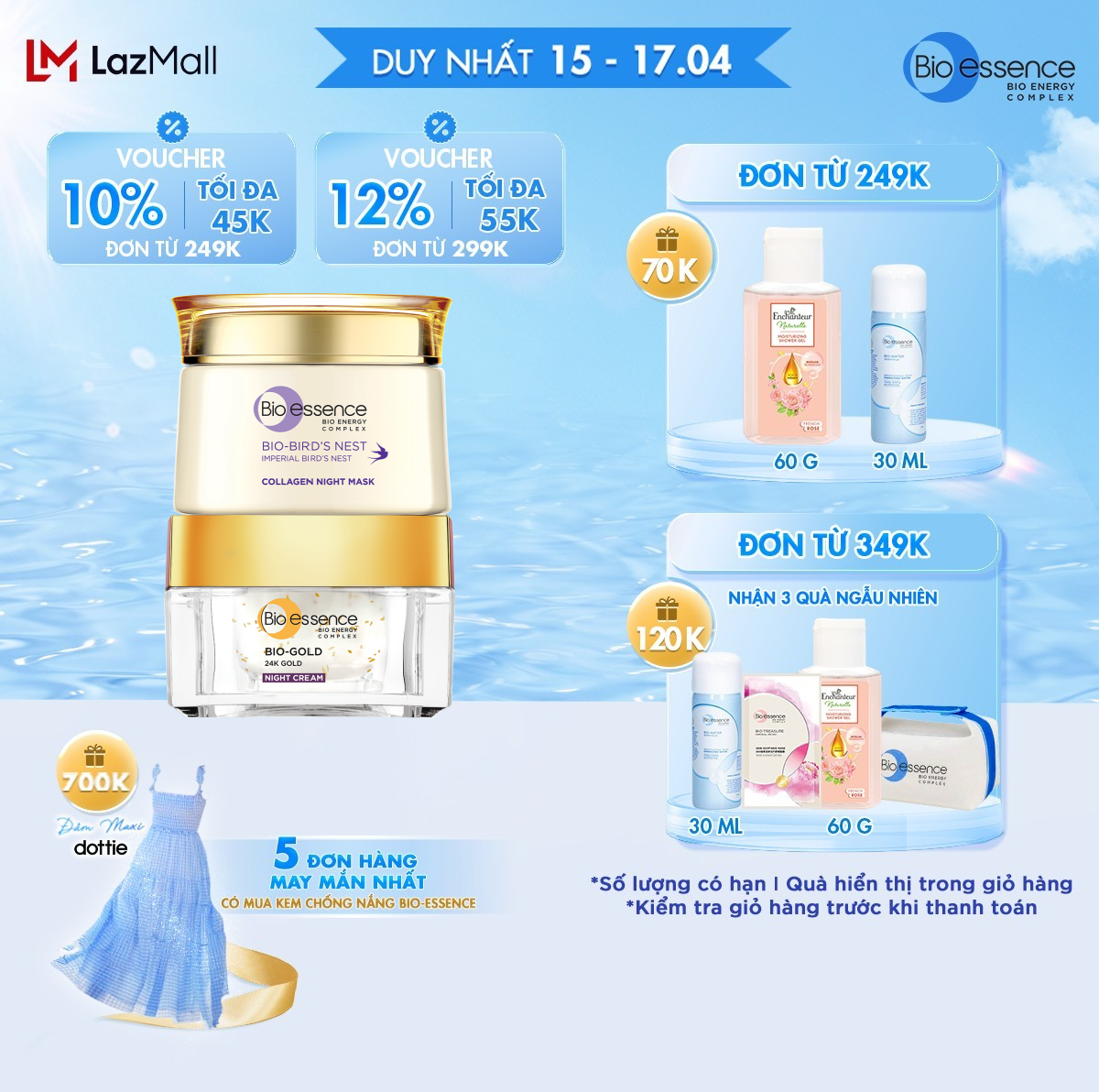 Bộ đôi kem dưỡng & Mặt nạ ngủ dưỡng da tươi trẻ ngừa lão hóa Bio-Essence ( Kem dưỡng ban đêm Bio-Gold 40g + Mặt nạ ngủ Bio-Bird's Nest Collagen 50g)