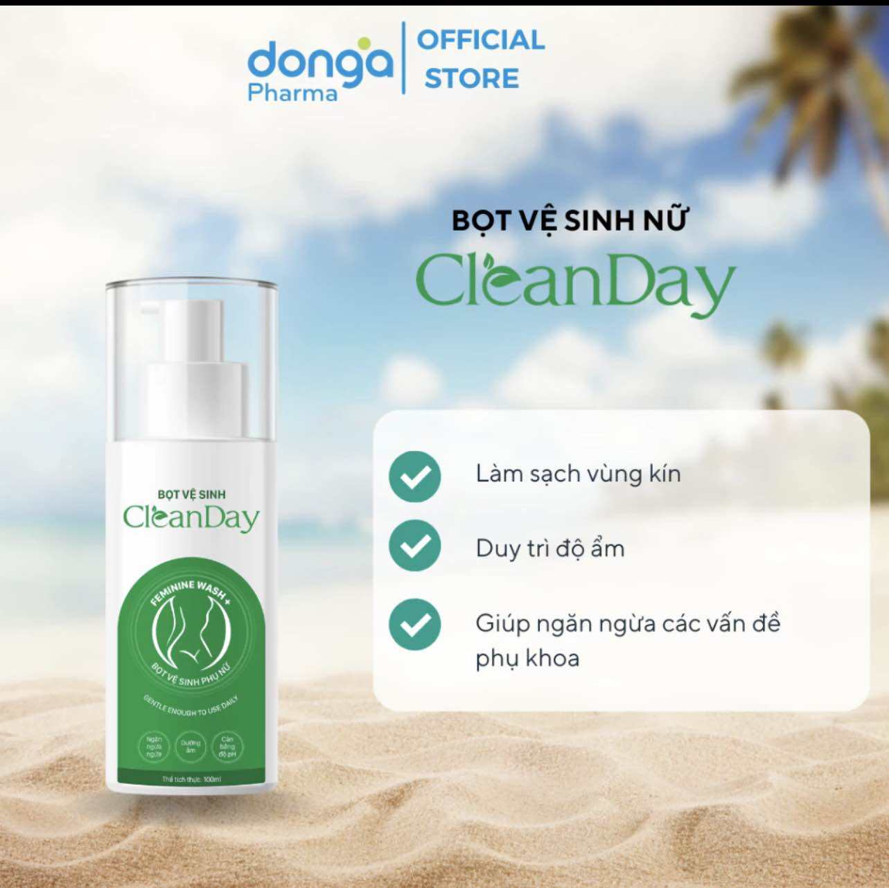 Bọt vệ sinh phụ nữ CleanDay lọ 100ml - Chiết xuất lô hội cúc la mã