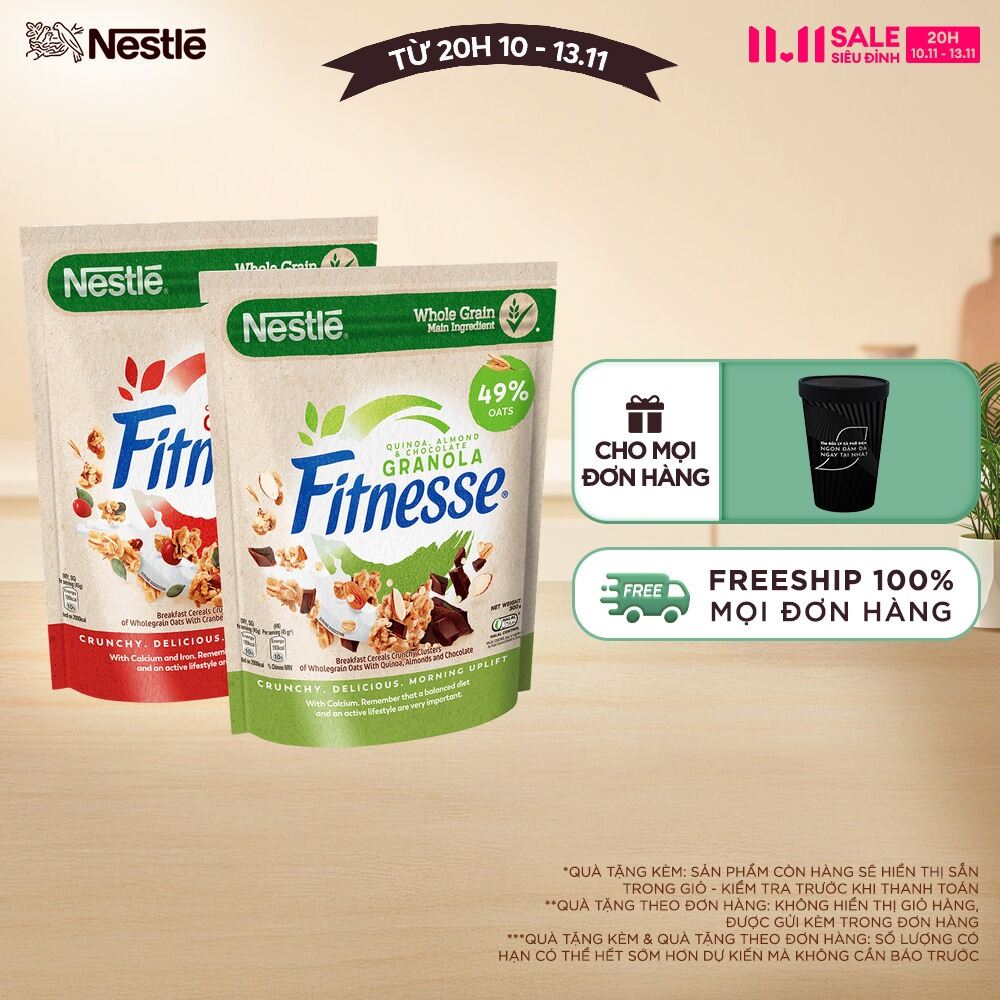 FREESHIP TOÀN QUỐC Combo Mix vị: Ngũ cốc ăn sáng Fitnesse Granola Nam Việt Quất & Hạt Bí Ngô + Diêm Mạch Hạnh Nhân & Sô Cô La