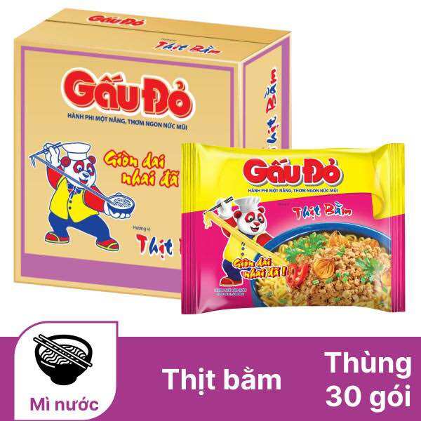 Thùng 30 gói mì gấu đỏ thịt bằm 63g