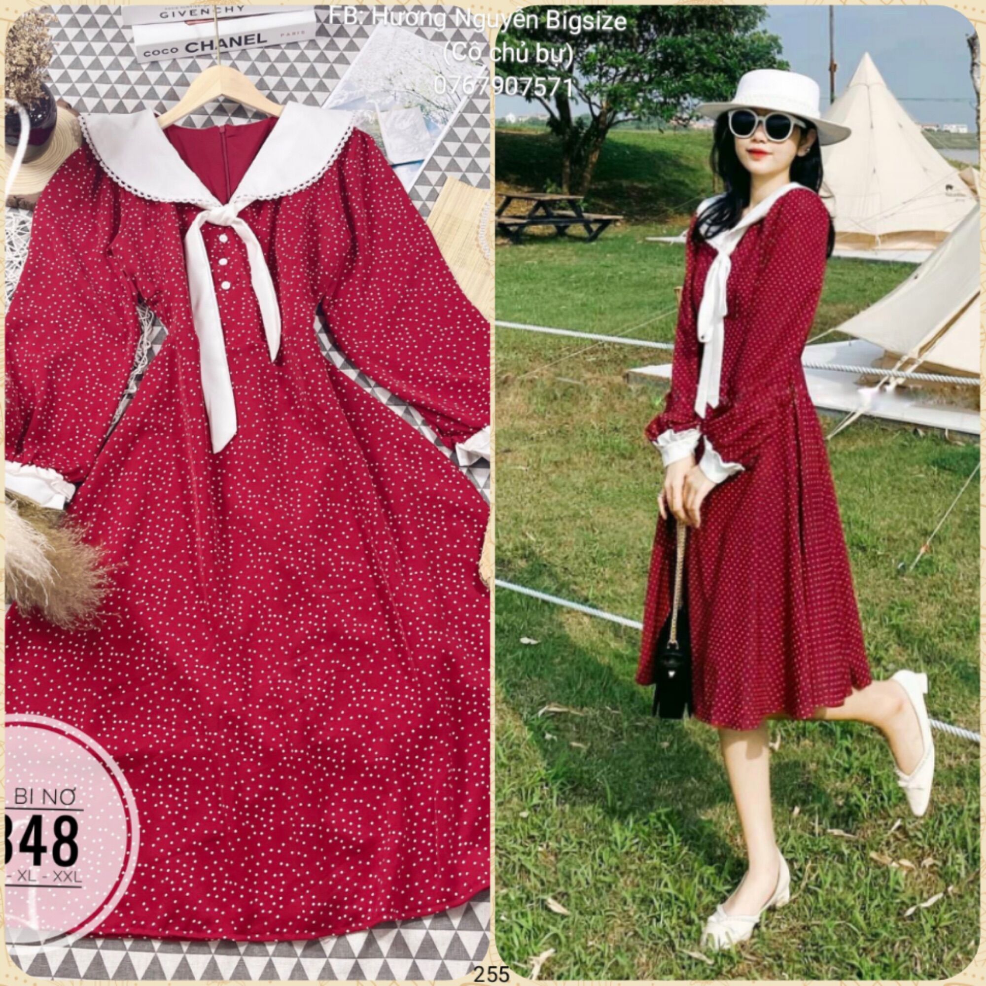 60-90kg Bigsize ĐẦM ĐỎ BI NƠ TIỂU THƯ D848