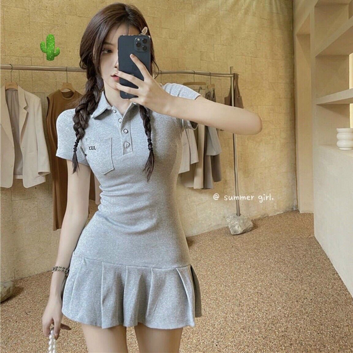Đầm cổ trụ đầm polo xếp ly đẹp from dưới 50kg