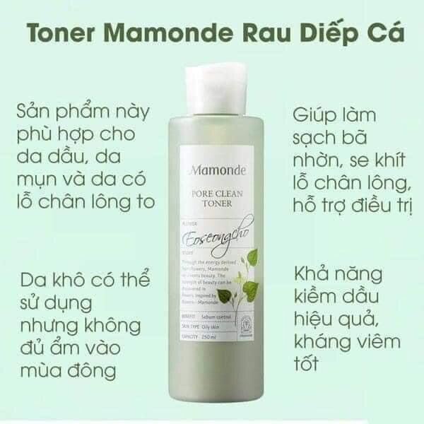 Tone Mamonde Rau Diếp Cá Làm Sạch Bã Nhờn Se Khít Lỗ Chân Lông