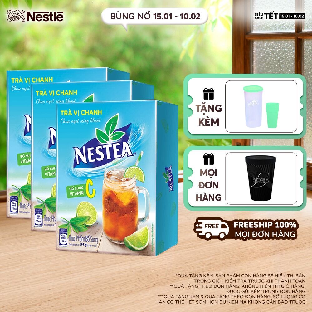 [ƯU ĐÃI THÁNG 2] Combo 3 Hộp Trà vị chanh NESTEA (Hộp 15 gói x 13g)