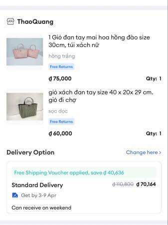 Combo 2 giỏ đan tay 1 hoa hồng trắng 30cm + 1 sọc dọc 40 cm