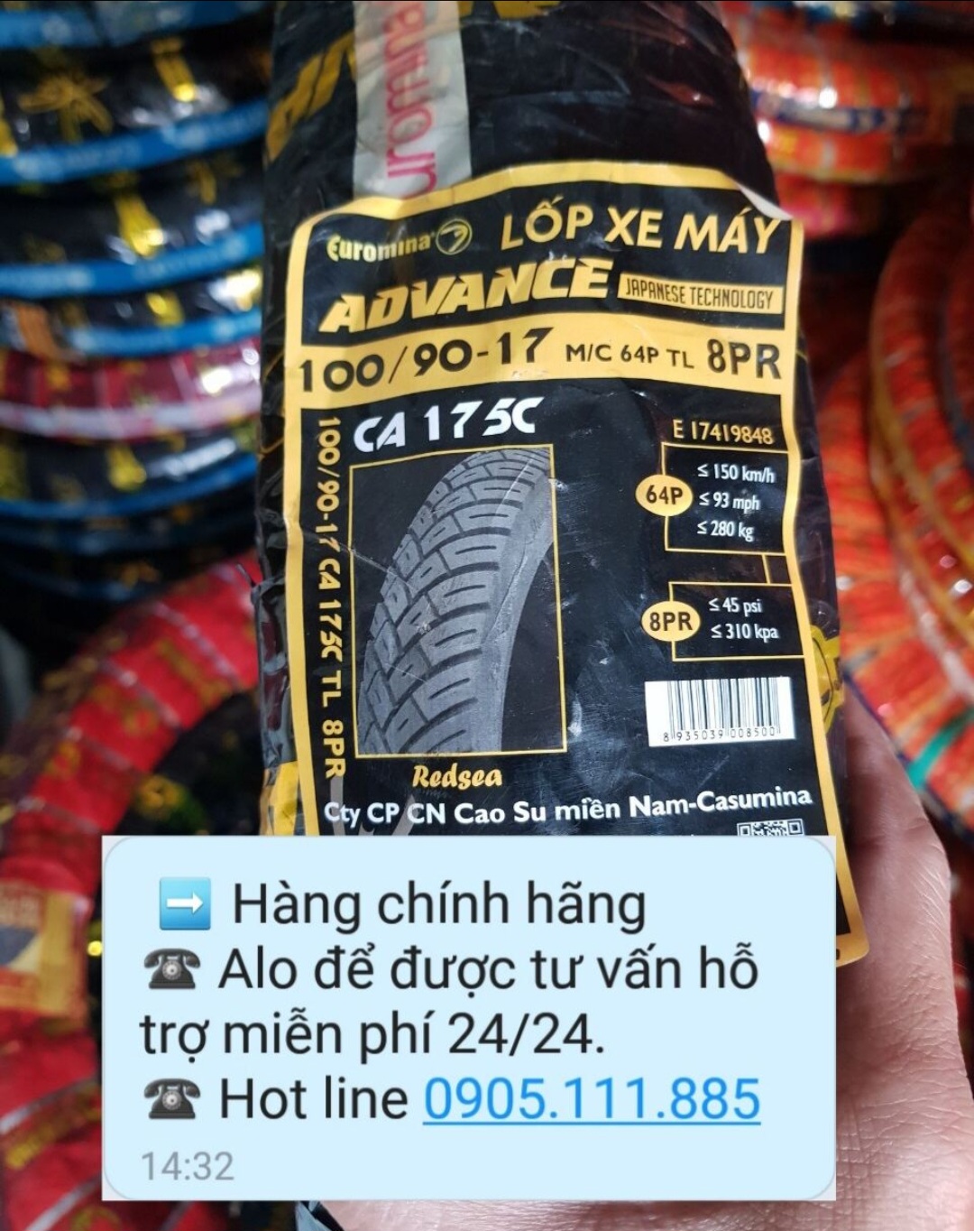 Lốp 100/90-17 sau kawasaki 175, exiter 135/150, winner 150 ko săm hàng xuất khẩu.