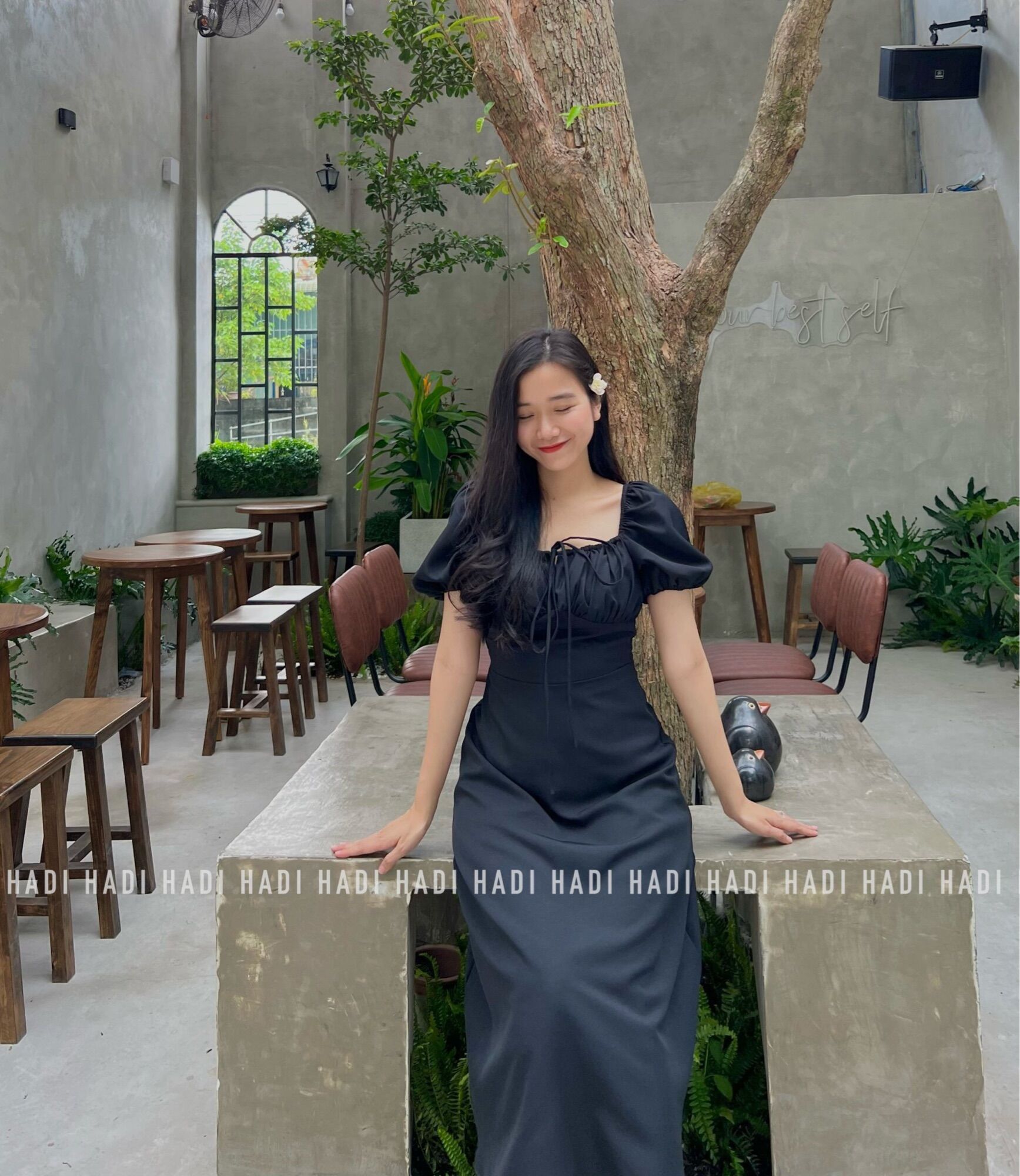 Đầm rút nhún ngực middi - Thương