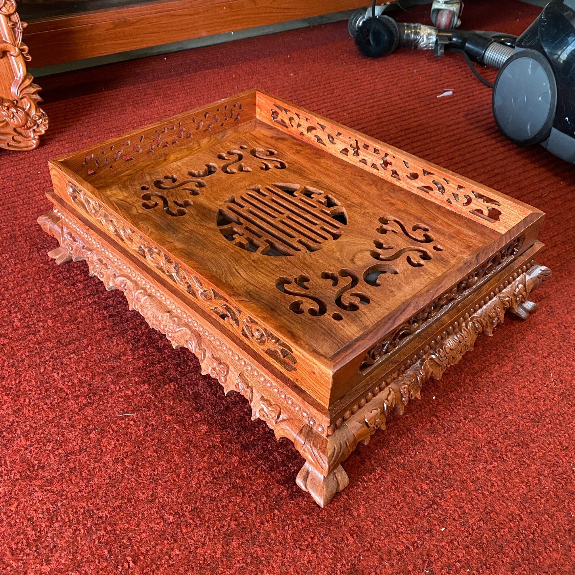 Khay Trà Đựng Ấm Chén Gỗ Hương Đá