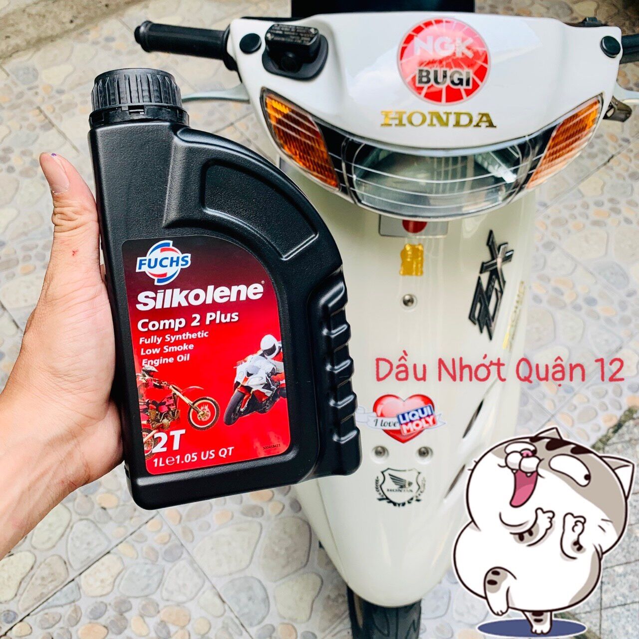 Nhớt 2 thì pha xăng cao cấp cho động cơ 2 thì fuchs silkolene comp 2 plus 2t fully synthetic low smoke made in uk