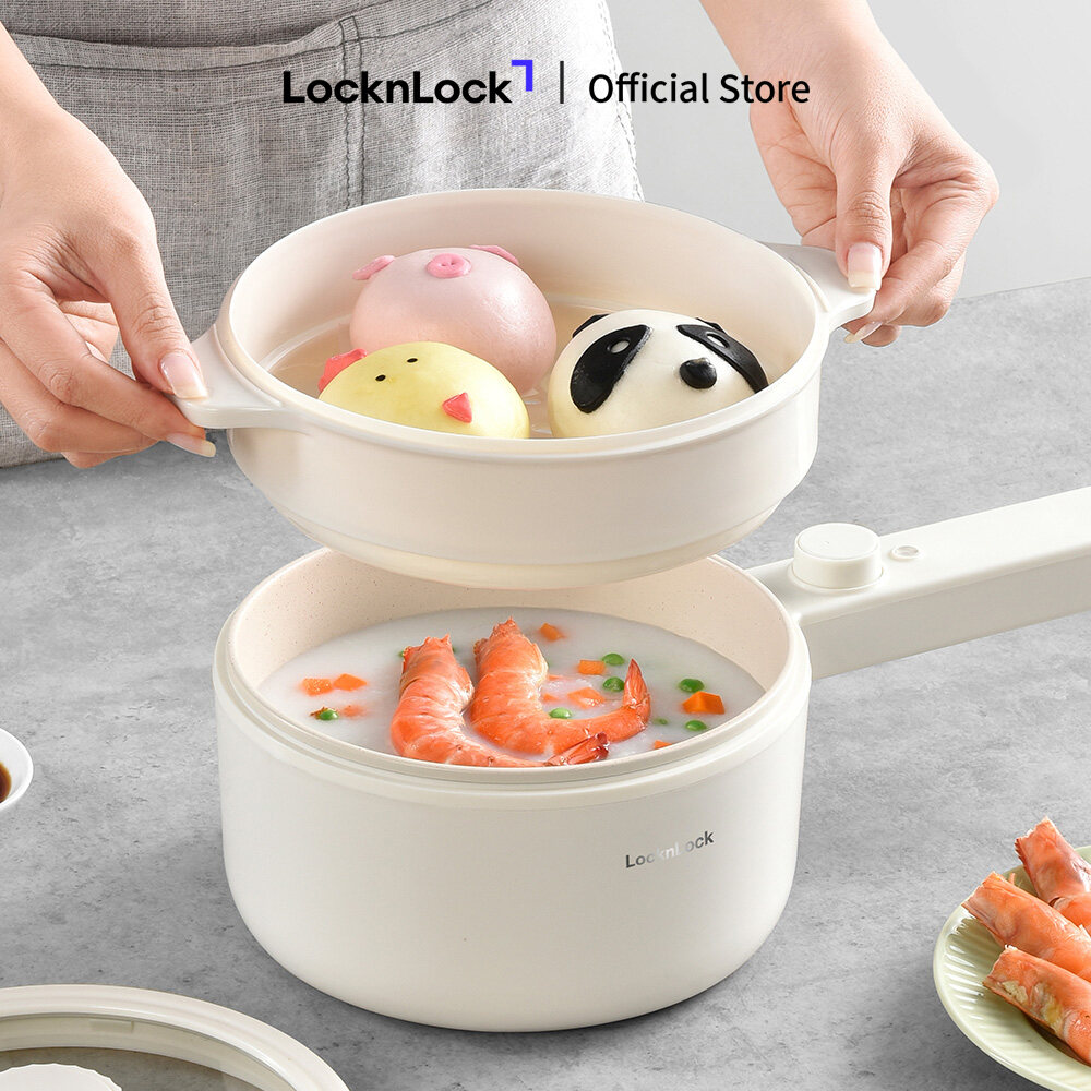 EJP436IVY- Nồi điện đa năng Lock&Lock Electric multi pot 1.5L màu ngà- Tay cầm dài Chống dính Hấp Nấ