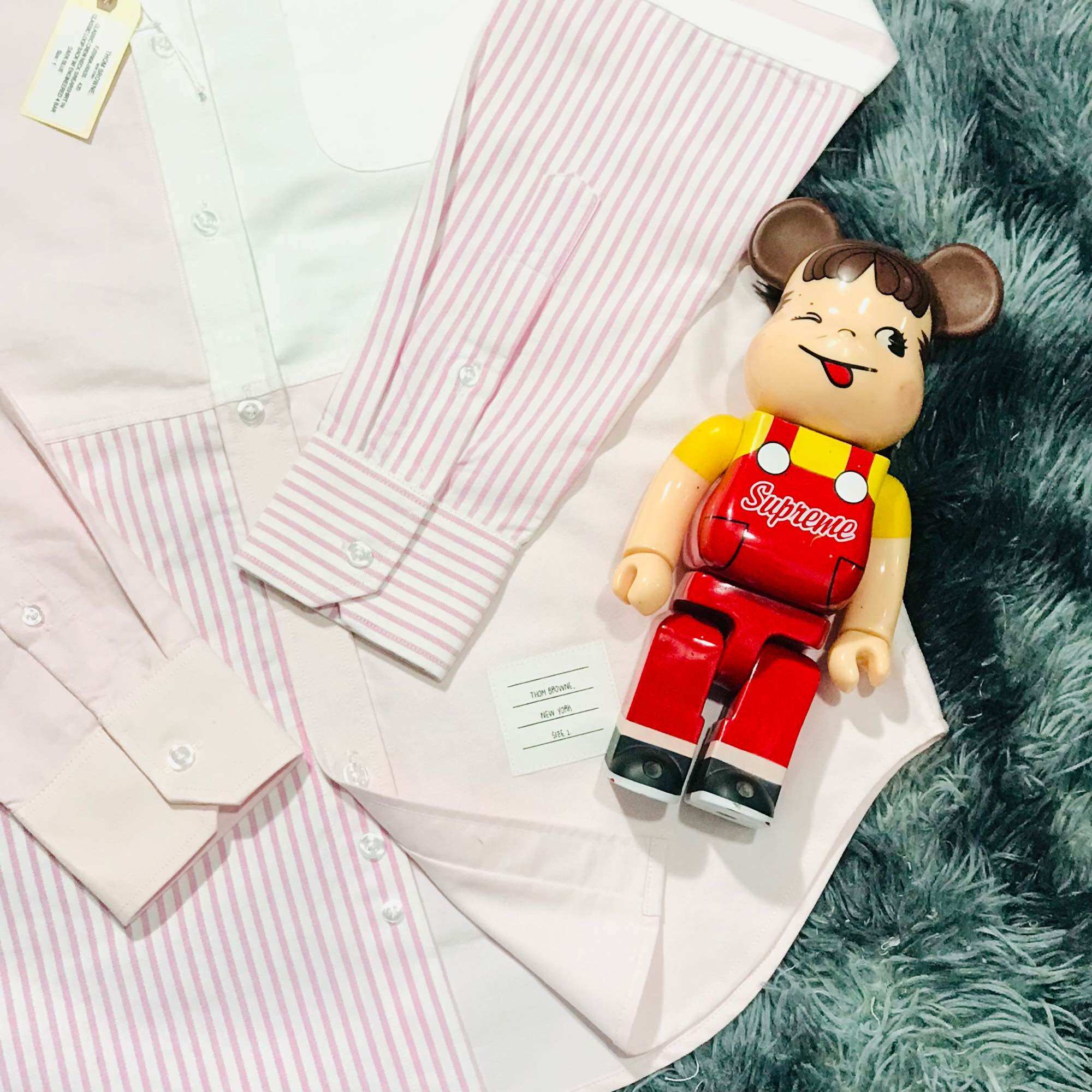 Áo sơ mi Thom Brown’ e 4 mãnh hồng trắng sọc cao cấp