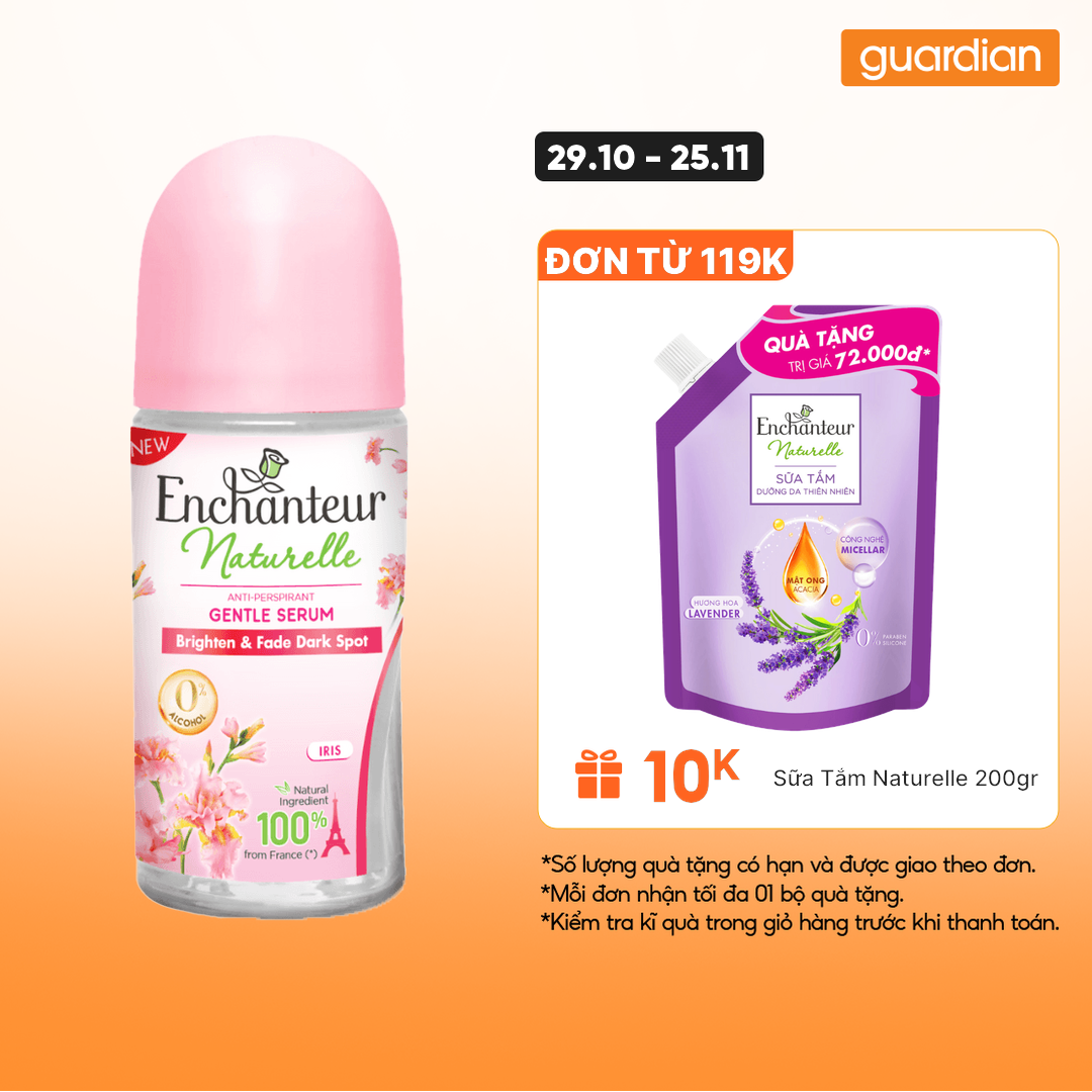 Lăn Khử Mùi Thiên Nhiên Dịu Nhẹ Dưỡng Sáng Enchanteur Brighten & Fade Dark Spot Hương Iris 50Ml Gua
