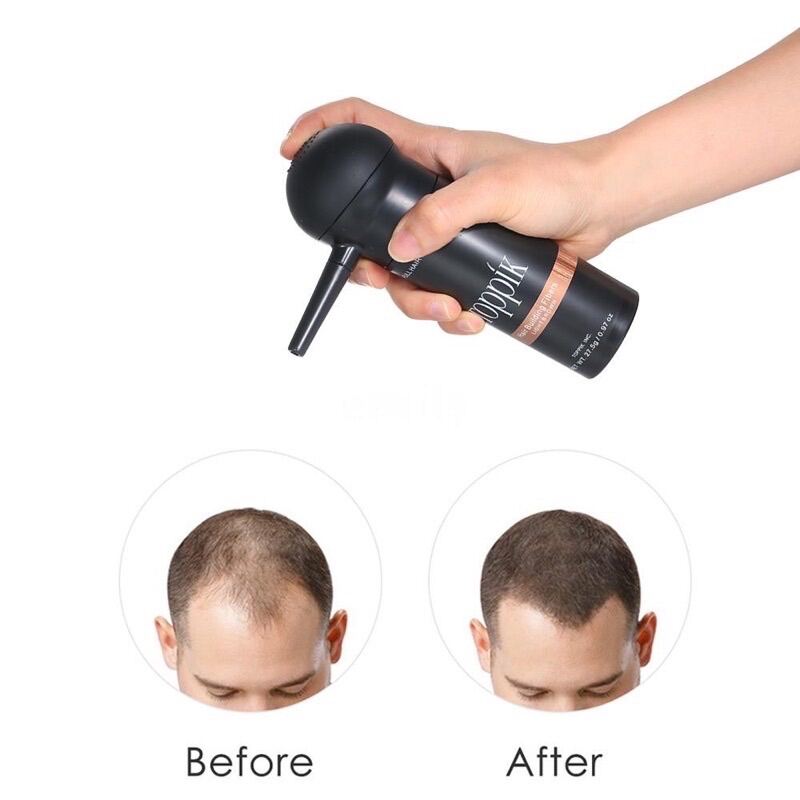 [Màu đen - Black] Bột phủ làm dày tóc che hói đầu có vòi phun applicator cho toppik