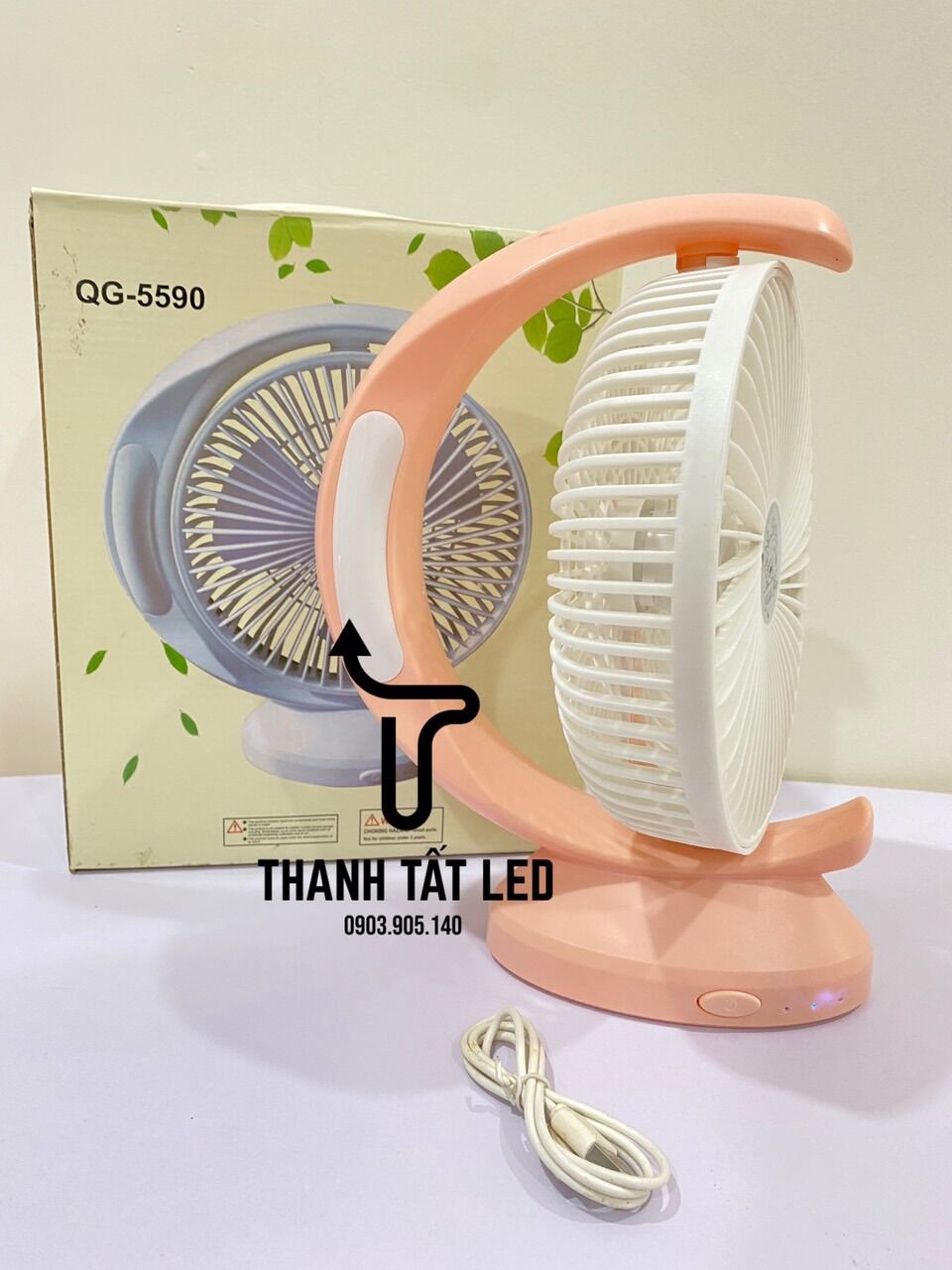 [HCM]Quạt để bàn Sạc Có Đèn Led Siêu Mát QG-5590