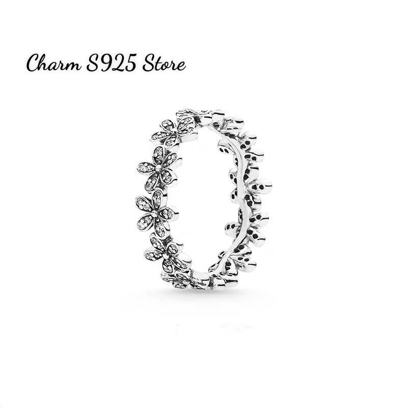 Nhẫn đeo tay pan ale hoa 5 cánh đính đá bạc s925