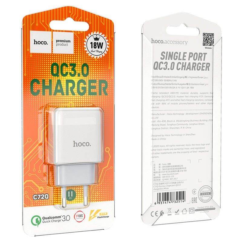 Củ sạc nhanh, cốc sạc C72 Hỗ Trợ Sạc Nhanh  iPhone Lightning/Android Micro USB/ Type-C