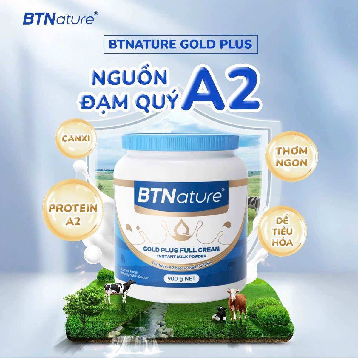 (Date: 12/2026) Sữa Bột BTNature Gold Plus A2 Full Cream dạng hộp 900g
