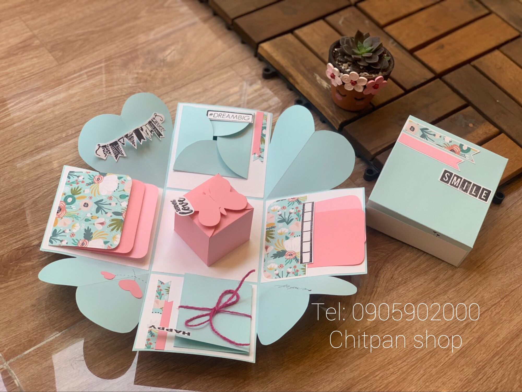 Quà 8 tháng 3, hộp quà dán ảnh xanh Hồng ngọt ngào