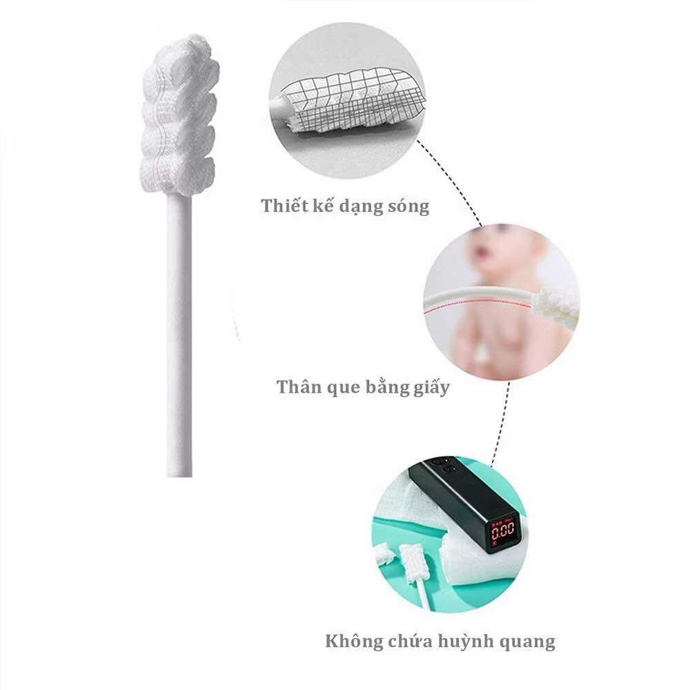 Que Gạc Rơ Lưỡi Vcoool hộp 30 que Vệ Sinh Nướu, Lưỡi, Lợi Bé Sạch Sẽ với Đầu 3D Lượn Sóng Mềm Mại, An Toàn