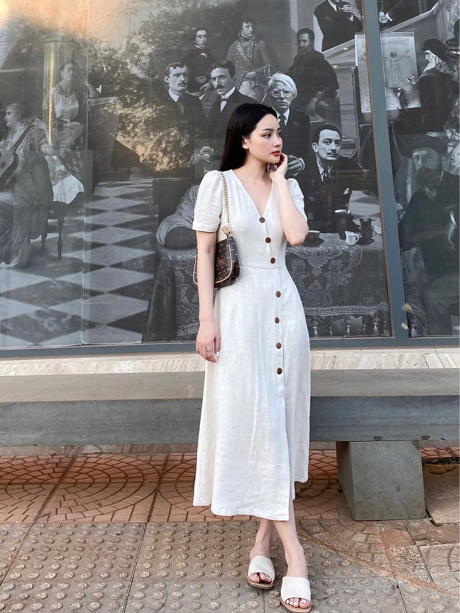 Bamboo Dress - Đầm Linen Cúc Gỗ ( ảnh chính chủ )