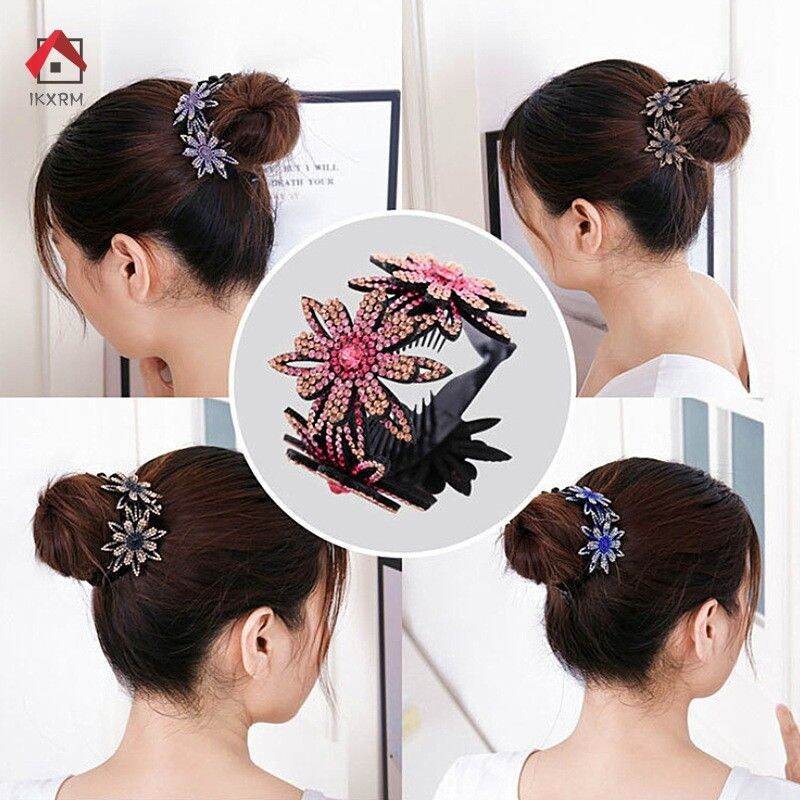 Thanh búi tóc 4 hoa đính đá lấp lánh