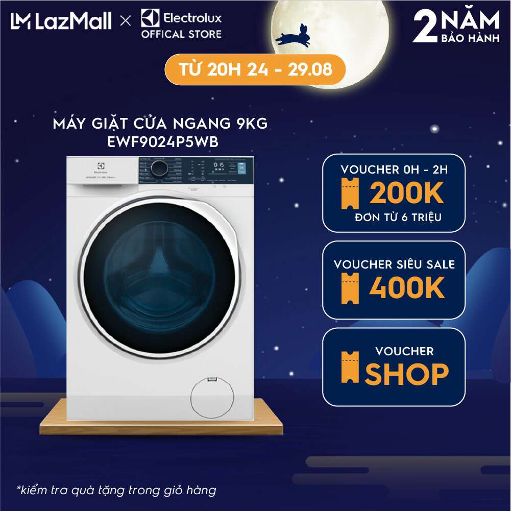 Máy giặt cửa trước Electrolux 9kg EWF9024P5WB - Công nghệ HygienicCare diệt 99.9% vi khuẩn, êm dịu như giặt tay, giặt sạch sâu