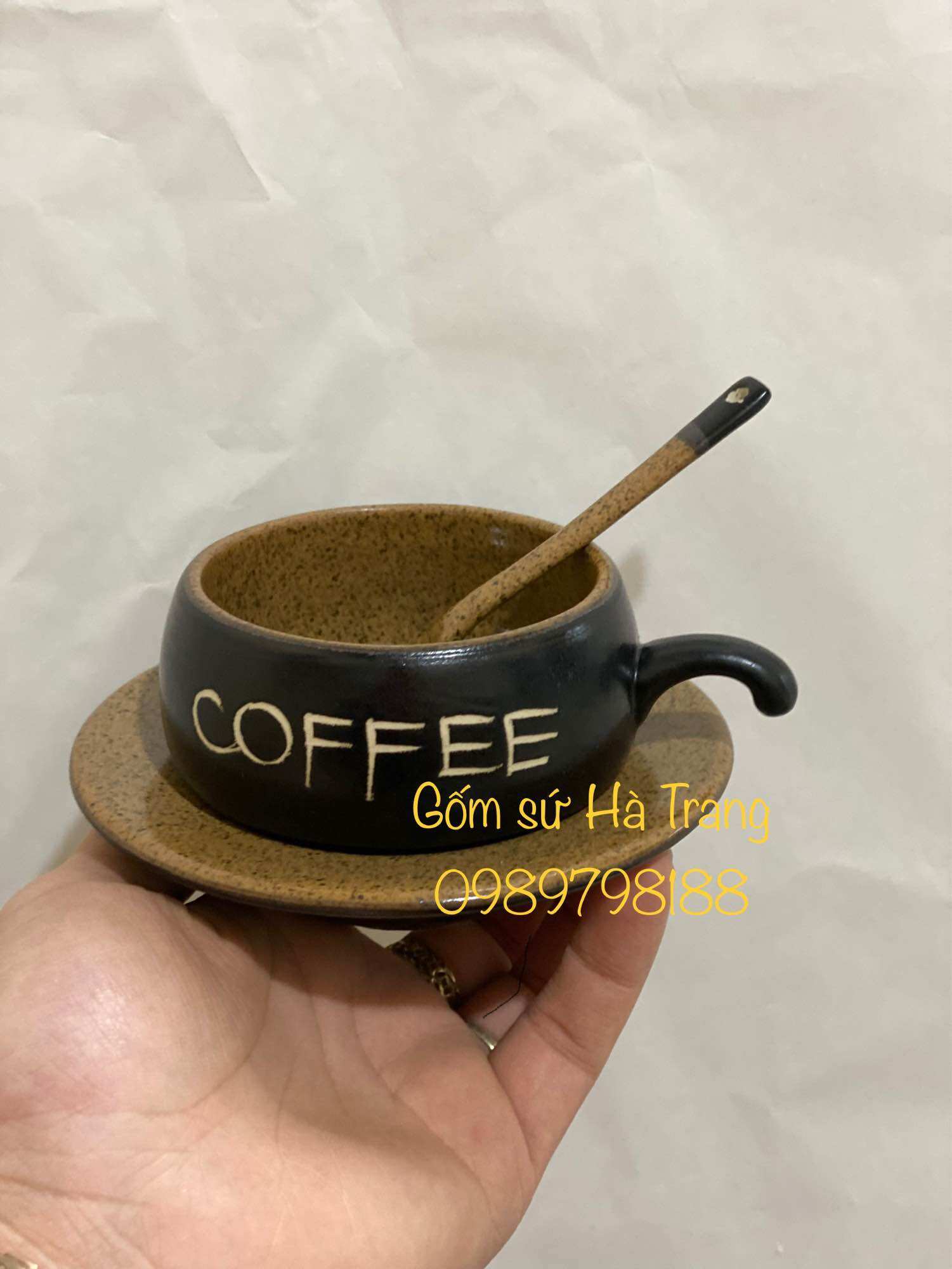 Set cốc đĩa cafe nóng gốm sứ Bát Tràng cao cấp không chì