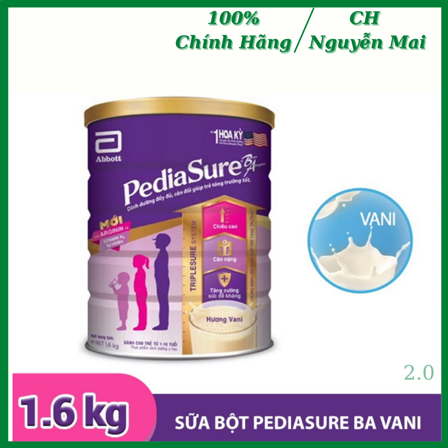 Sữa Bột PediaSure B A Hương Vani 1.6kg Date 2024
