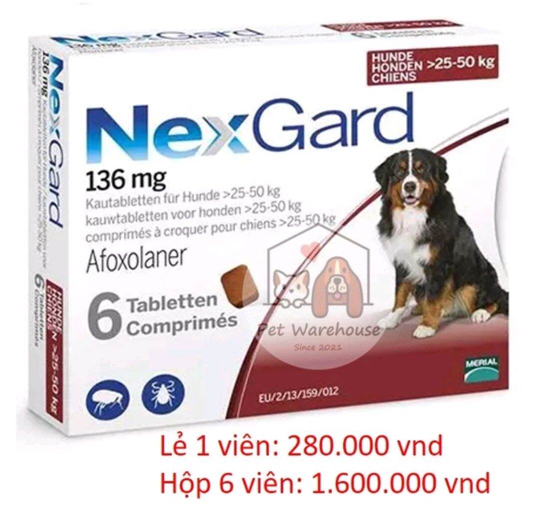 1 viên nhai Nexgard (chó 25-50kg) diệt ve rận bọ chét trên chó