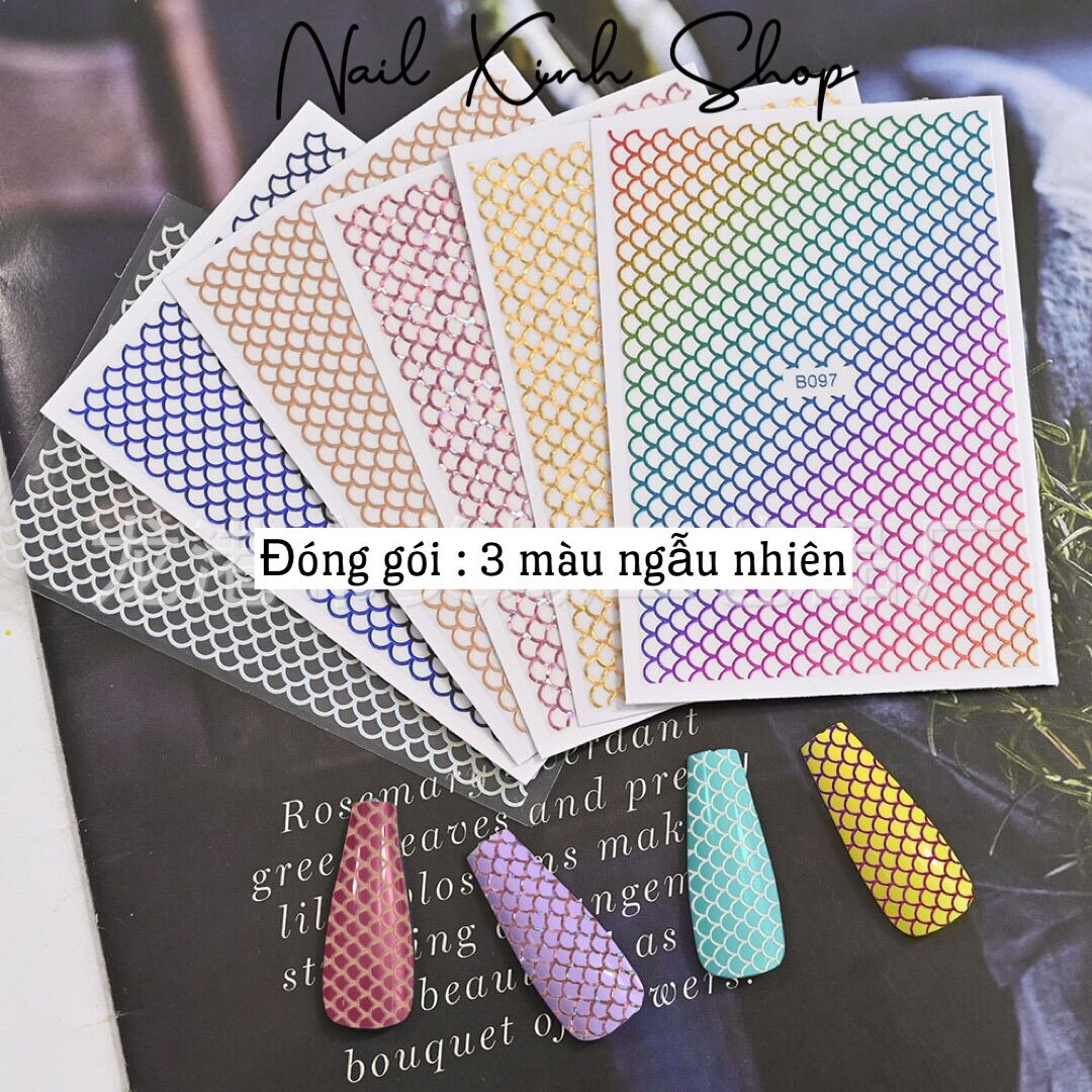 Set 3 miếng sticker dán móng 3D hoạ tiết vẩy cá / da rắn