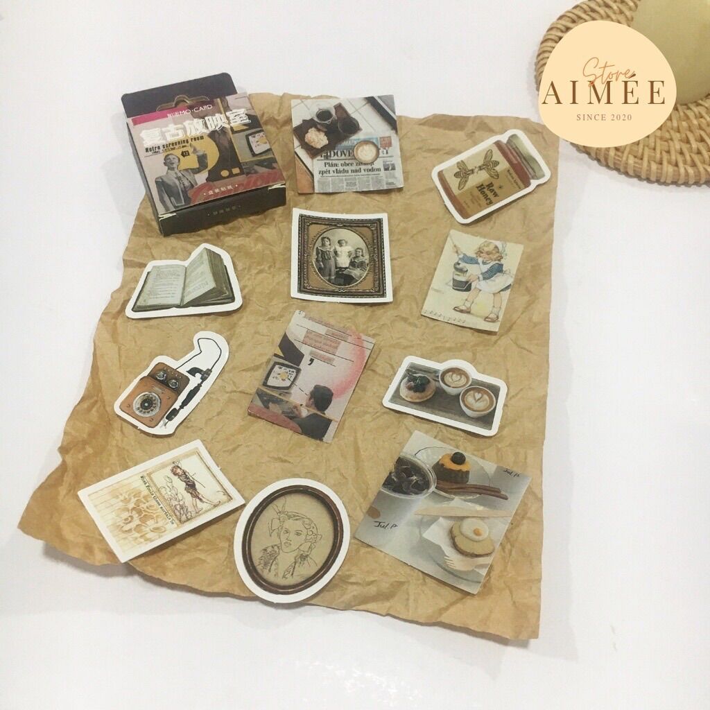 Hộp 46 sticker phong cách vintage trang trí bullet journal - Aimée Store