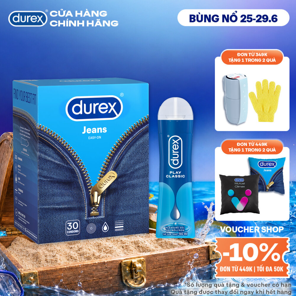 Combo Durex Jeans hộp 30 bao và Gel bôi trơn Durex Play Classic chai 50ml