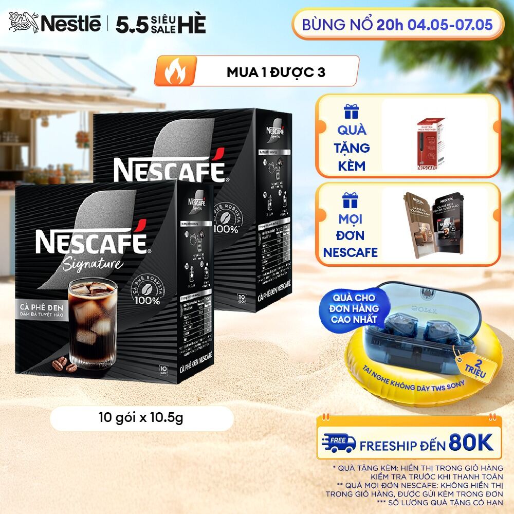 [ƯU ĐÃI THÁNG 5] Combo 2 hộp Cà phê đen hòa tan NESCAFÉ Signature Hộp 10 gói ĐẬM ĐÀ TUYỆT HẢO