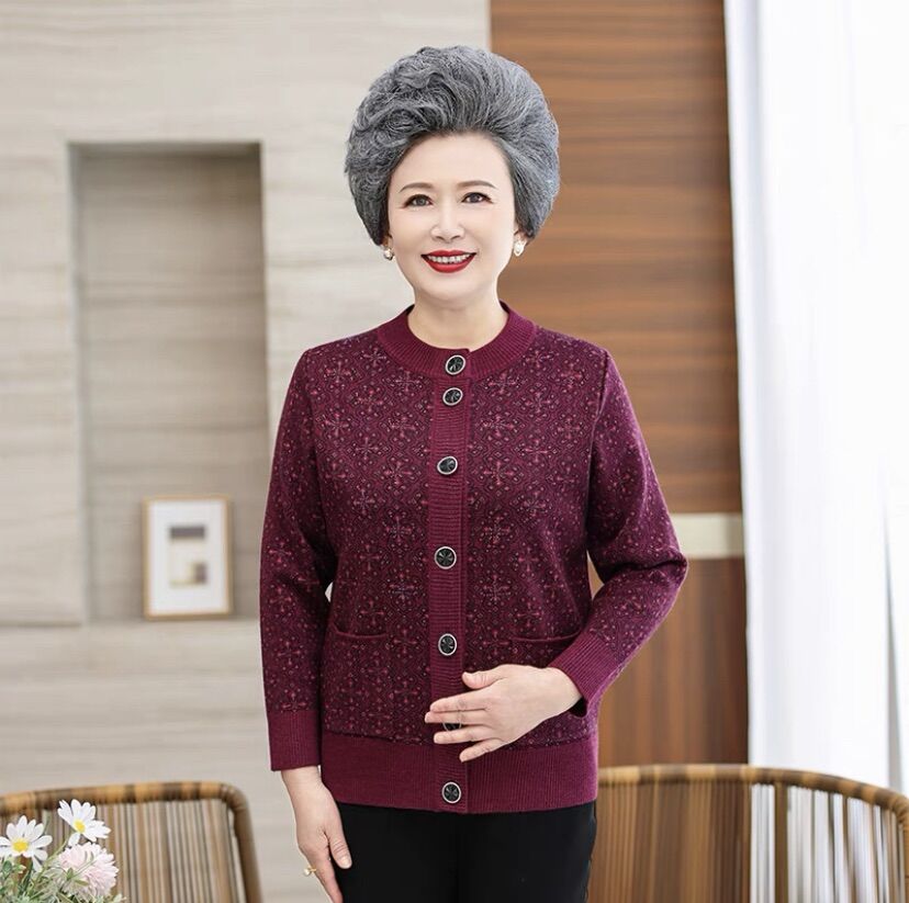 Áo khoác len cài khuy người già. Áo khoác len thu đông cho bà, cho mẹ
