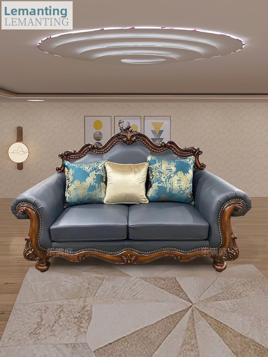 LEMANTING | Genuine Leather Solid Wood Sofa Classical Castle Vintage Carving Giá 28,378,000 Đồng*Miễn phí vận chuyển