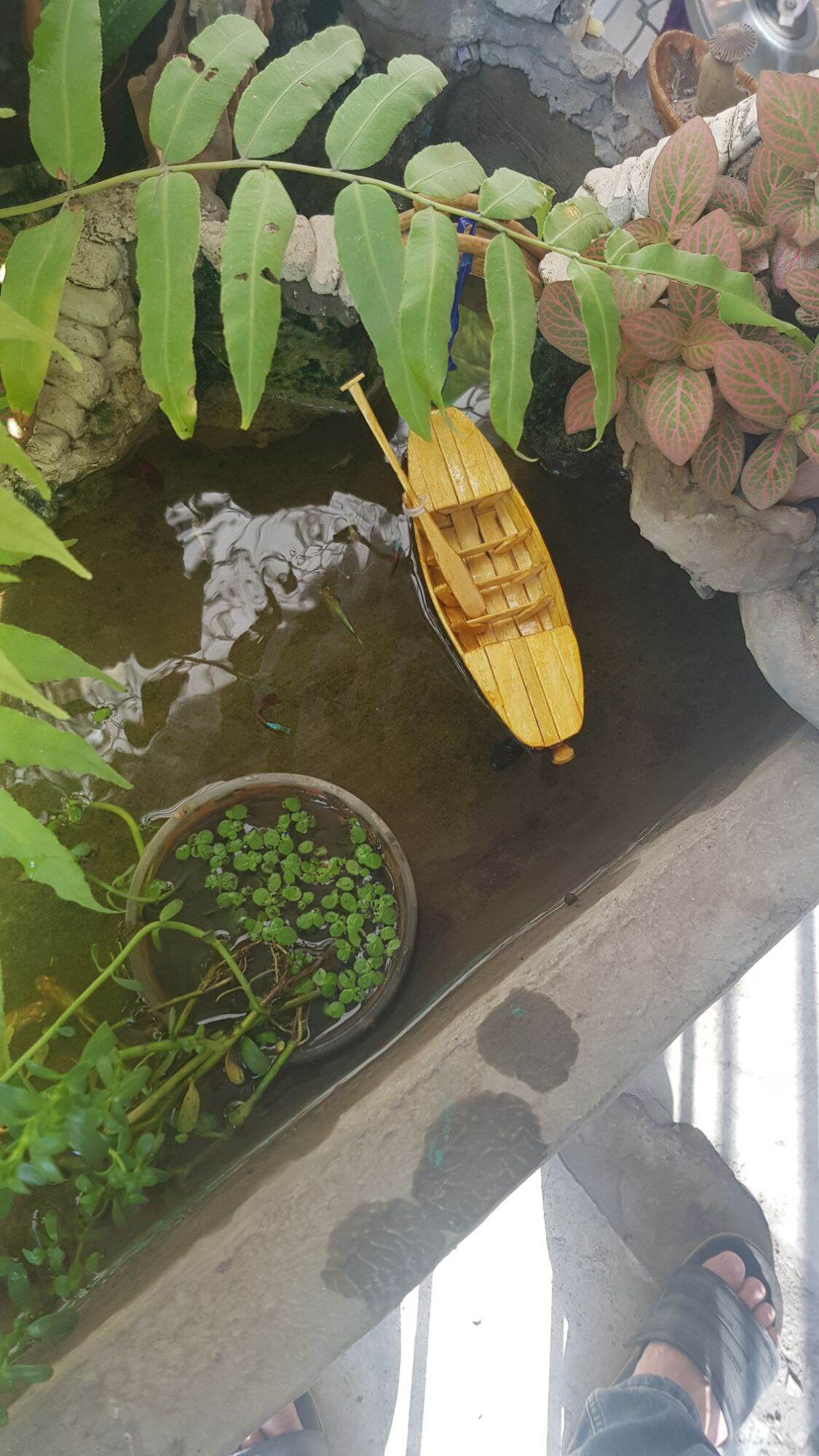Thuyền gỗ trang trí hồ cá