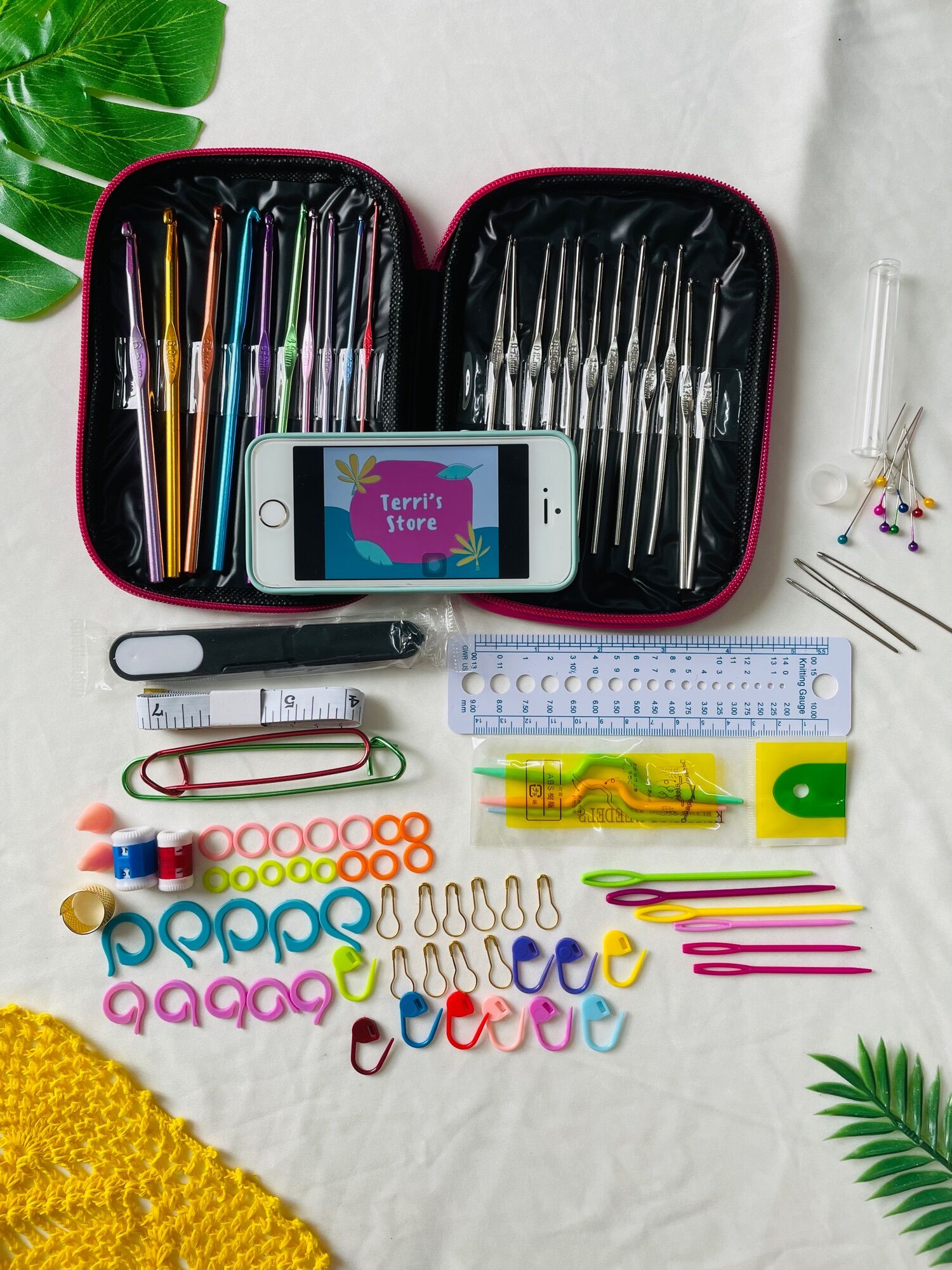 Bộ dụng cụ 100 món dùng đan móc len handmade chuyên dụng - bao gồm 22 kim đan móc nhiều kích cỡ khác nhau tiện lợi