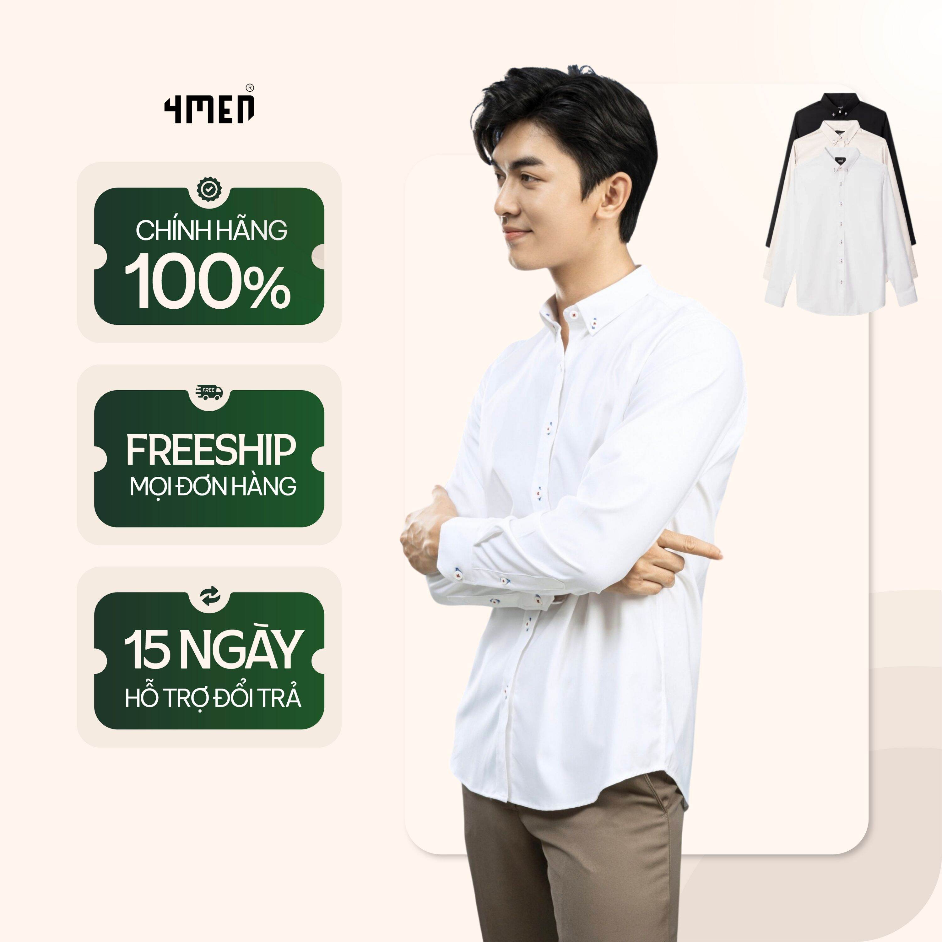 Áo sơ mi nam dài tay 4MEN SM130 vải cao cấp đẹp mềm mịn, co giãn, form slimfit màu thanh lịch, hiện đại