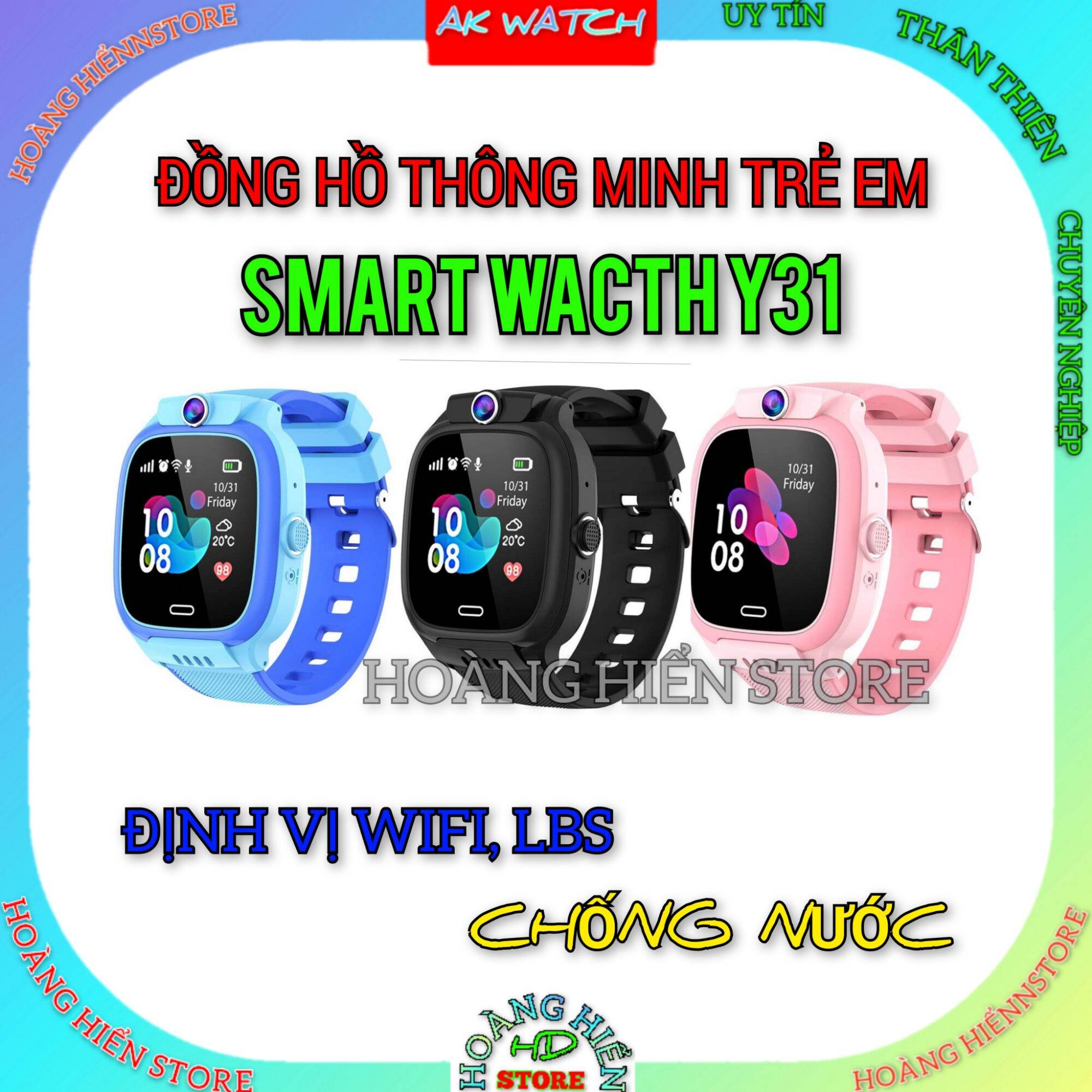 Đồng hồ thông minh trẻ em Y31, lắp sim, chống nước, định vị wifi, LBS