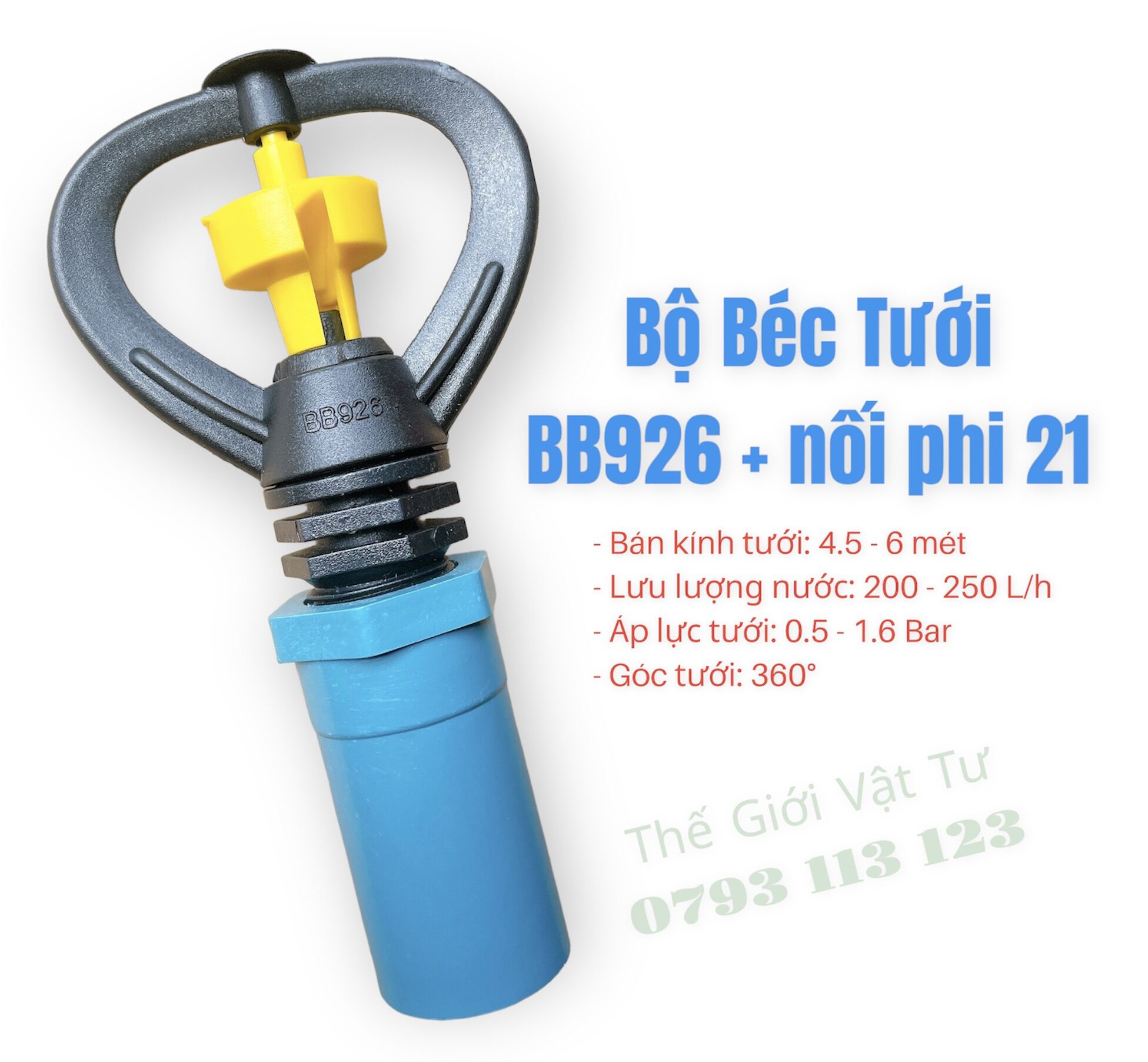 Béc tưới cây 2 tia thân xoay 360 độ BB926 tặng kèm cục nối 21 ren trong 21